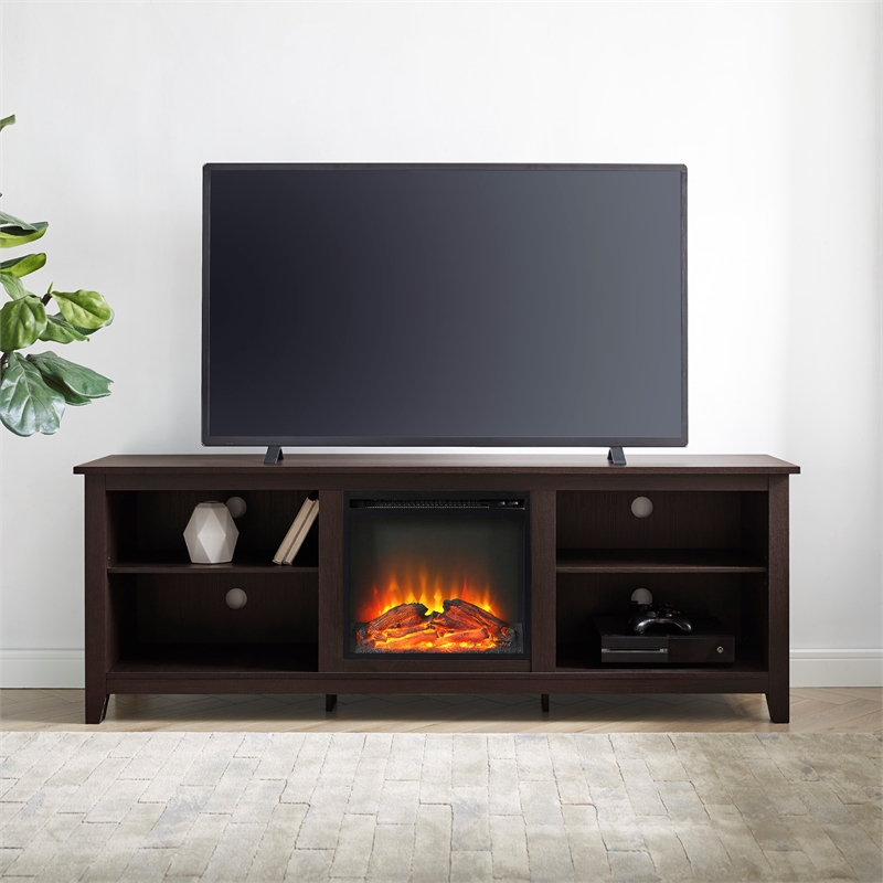 Pemberly Row MDF Rustic Farmhouse Electric Fireplace Wood TV Stand - Espresso