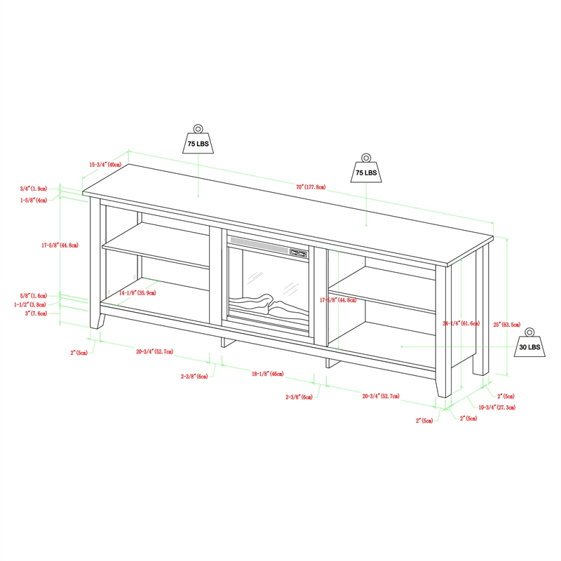 Pemberly Row MDF Rustic Farmhouse Electric Fireplace Wood TV Stand - Espresso