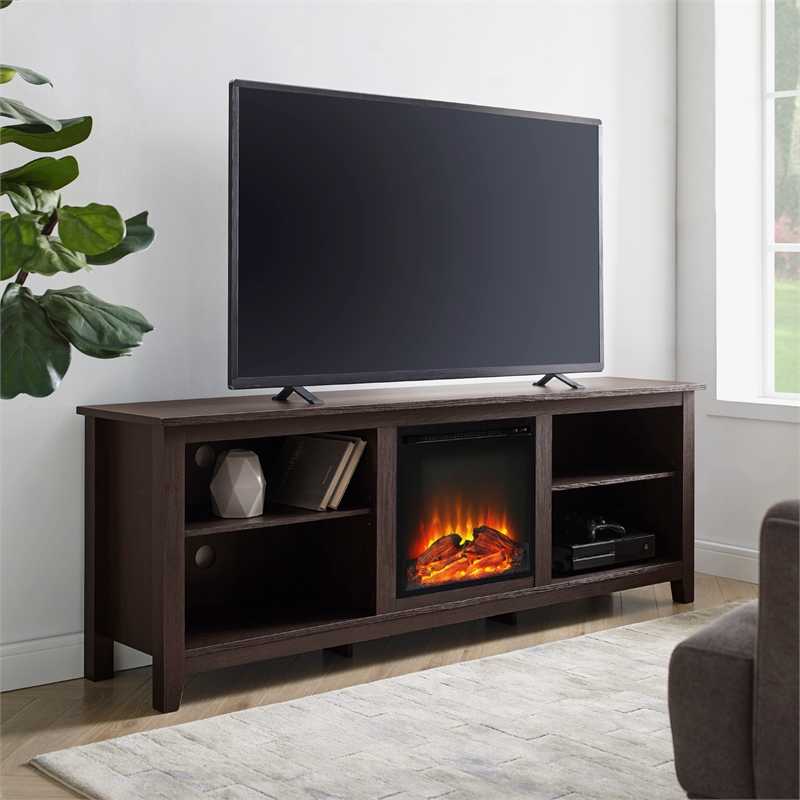 Pemberly Row MDF Rustic Farmhouse Electric Fireplace Wood TV Stand - Espresso