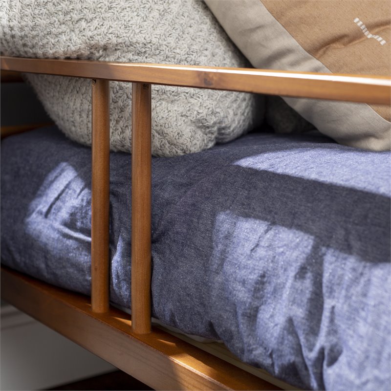 Pemberly Row Spindle Tapered Front Legs Solid Wood Daybed in Brown/Caramel