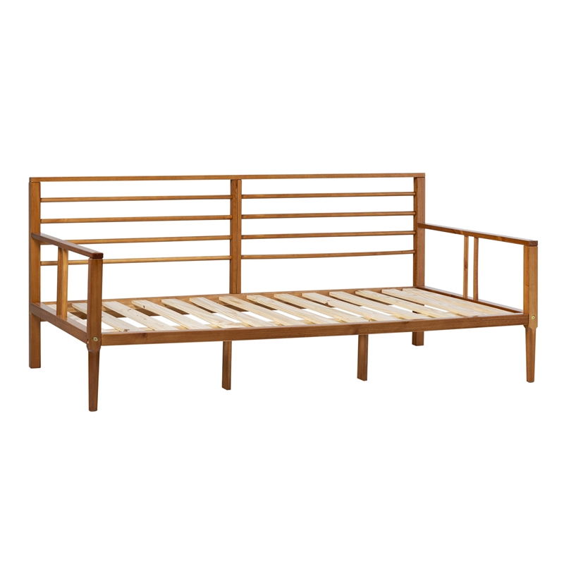 Pemberly Row Spindle Tapered Front Legs Solid Wood Daybed in Brown/Caramel