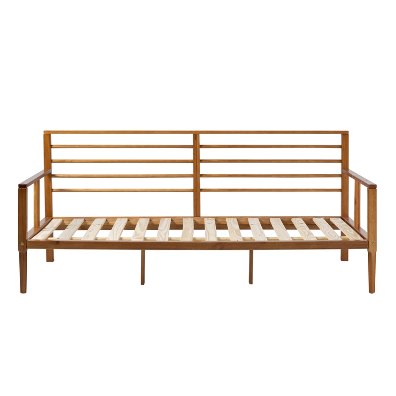 Pemberly Row Spindle Tapered Front Legs Solid Wood Daybed in Brown/Caramel