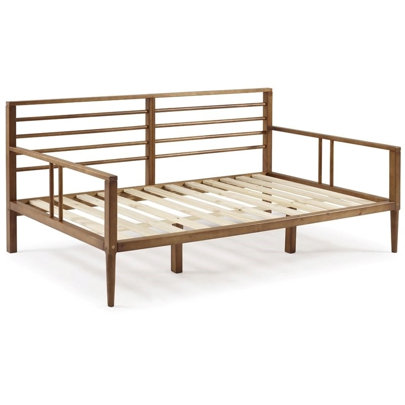 Pemberly Row Spindle Tapered Front Legs Solid Wood Daybed in Brown/Caramel