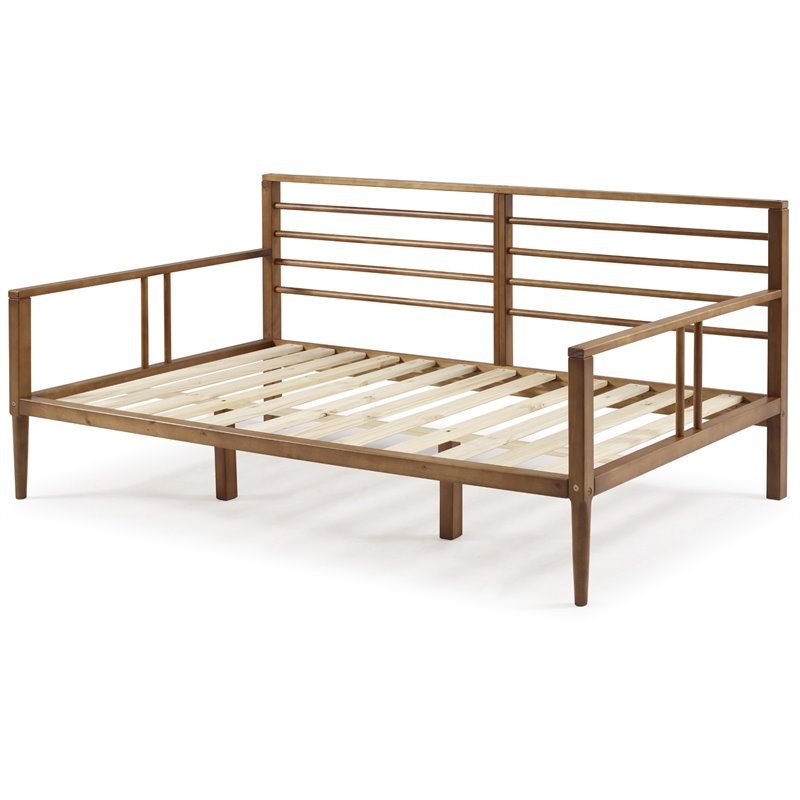Pemberly Row Spindle Tapered Front Legs Solid Wood Daybed in Brown/Caramel