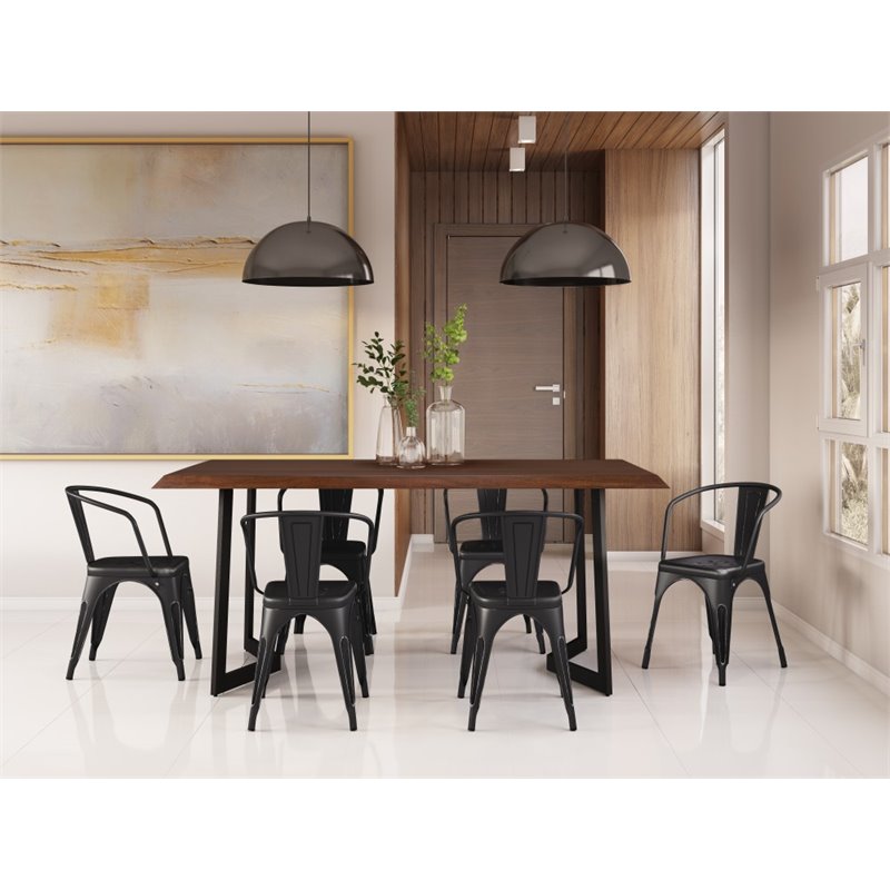 Pemberly Row 7 Piece Solid Mango Wood Dining Set in Black and Silver