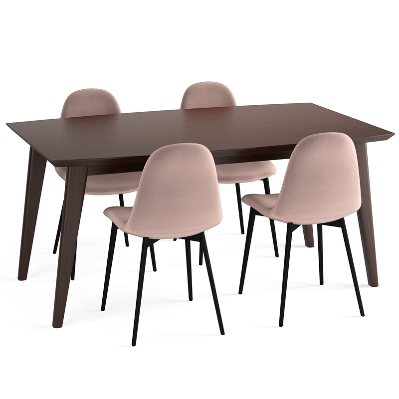Pemberly Row Draper 5 Piece Dining Set in Rose and 66 inch Wide Table
