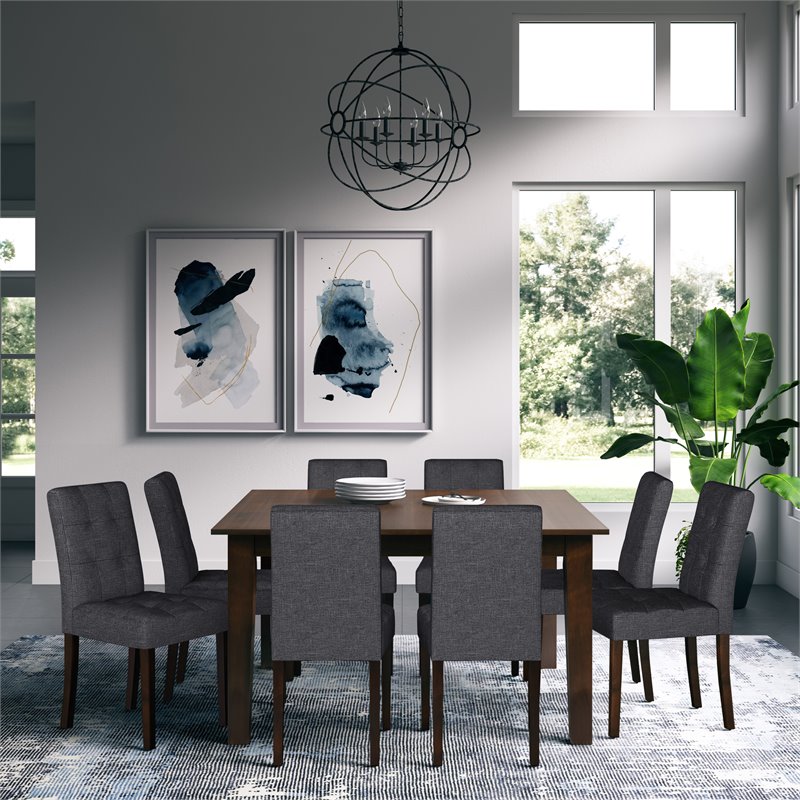 Pemberly Row 9 Piece Contemporary Upholstered Dining Set in Slate Gray