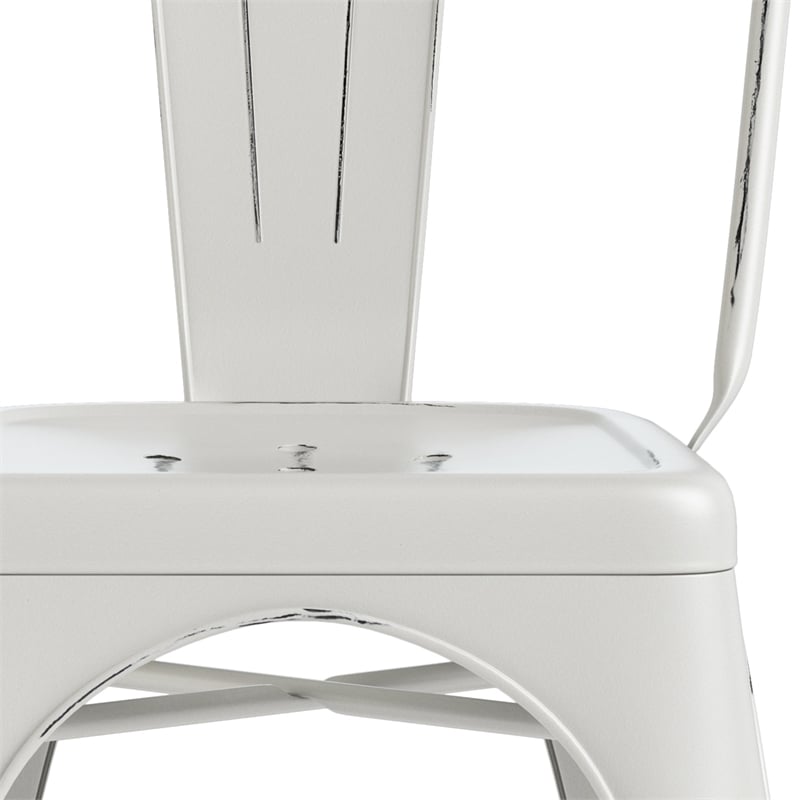 Pemberly Row Industrial Metal Dining Side Chair (Set of 2) in Distressed White