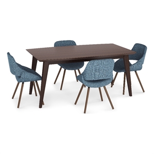 Pemberly Row 5Pc Dining Set w/ Bench 4Bentwood Dining Chair in Blue&66&quotWD Table