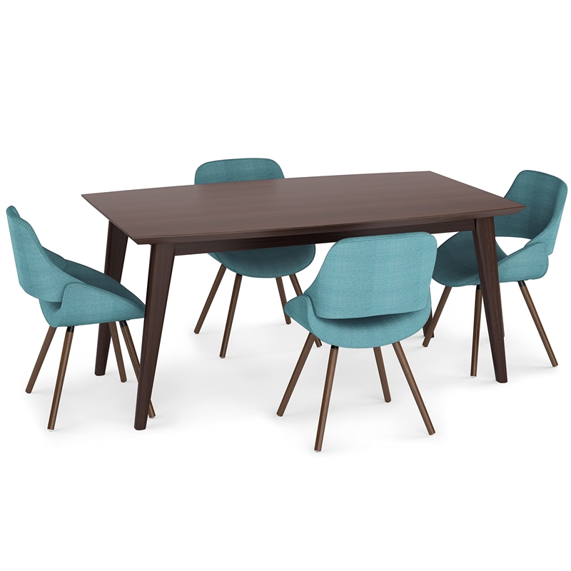 Pemberly Row 5Pc Dining Set w/ Bench 4Bentwood Dining Chair in Blue&66
