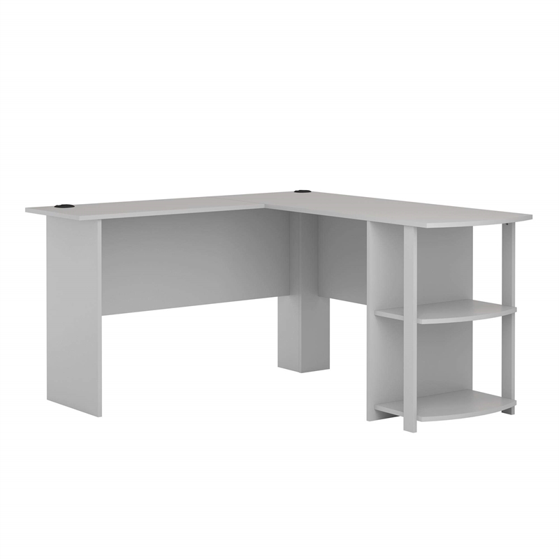 Pemberly Row Modern / Contemporary L Desk with Bookshelves in Dove Gray