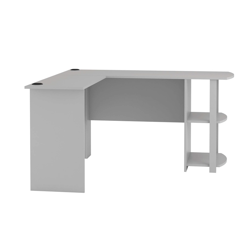 Pemberly Row Modern / Contemporary L Desk with Bookshelves in Dove Gray