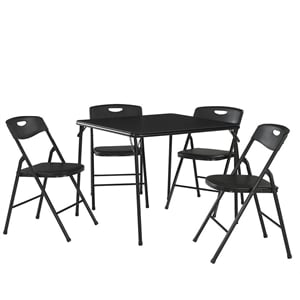 Pemberly Row Modern 5 Piece Vinyl Folding Table Set in Black