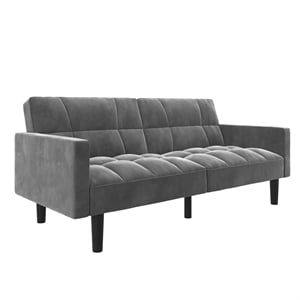 Pemberly Row Convertible Sofa Sleeper Futon in Gray Microfiber