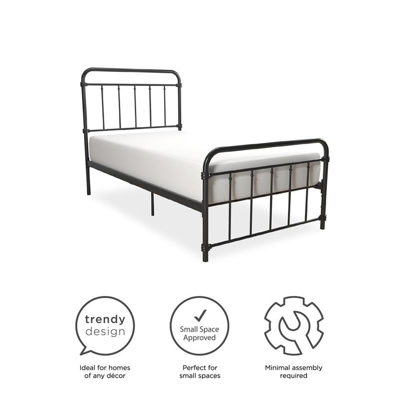 Pemberly Row Metal Platform Bed with Rustic Design and Curved Edge Twin in Black