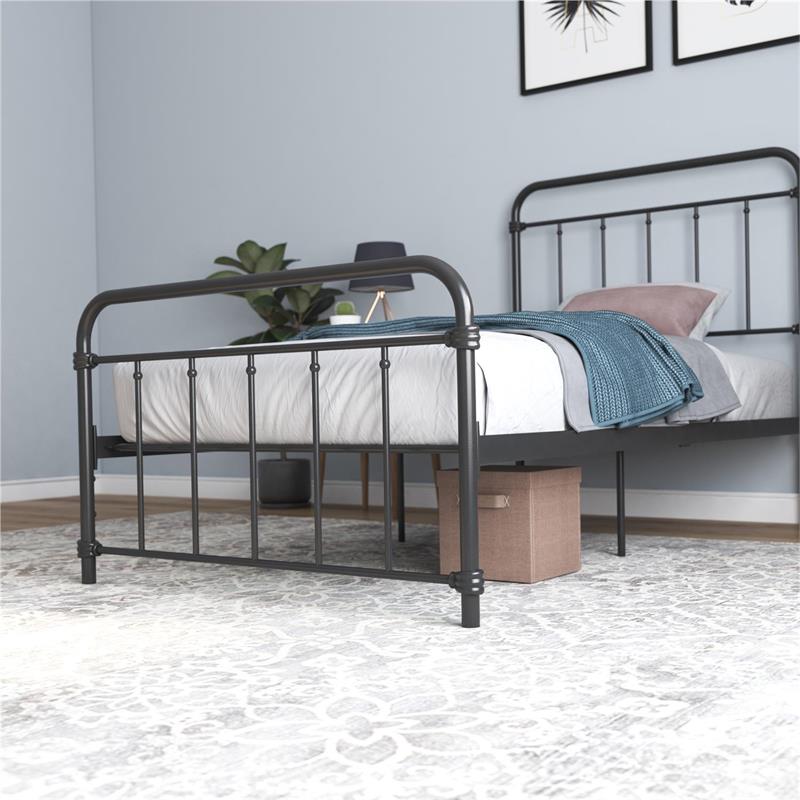 Pemberly Row Metal Platform Bed with Rustic Design and Curved Edge Twin in Black