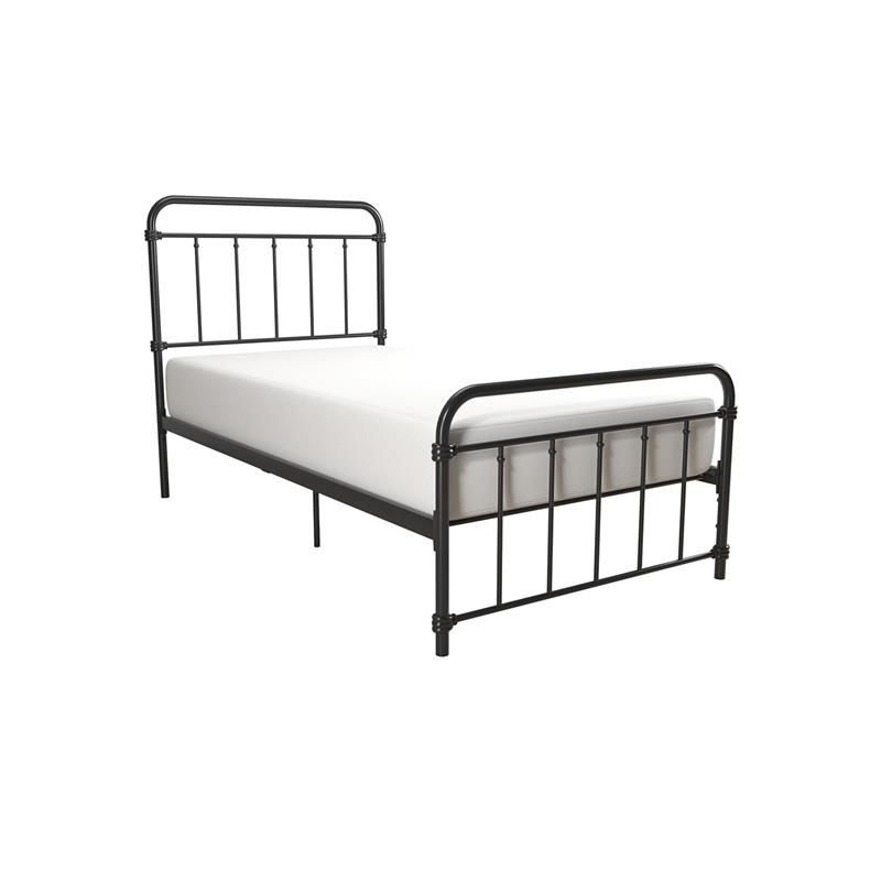 Pemberly Row Metal Platform Bed with Rustic Design and Curved Edge Twin in Black