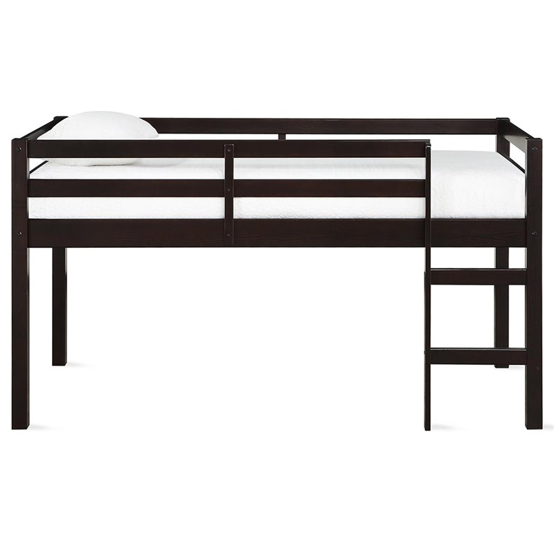 Pemberly Row Transitional Twin Junior Loft Bed in Espresso Finish
