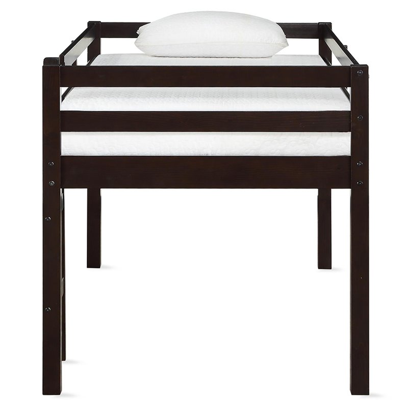 Pemberly Row Transitional Twin Junior Loft Bed in Espresso Finish
