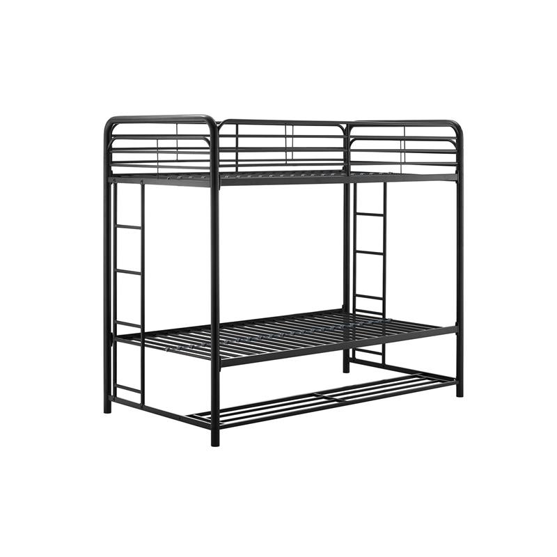 Pemberly Row Transitional Twin Over Twin Bunk Bed with Storage Bins in Black