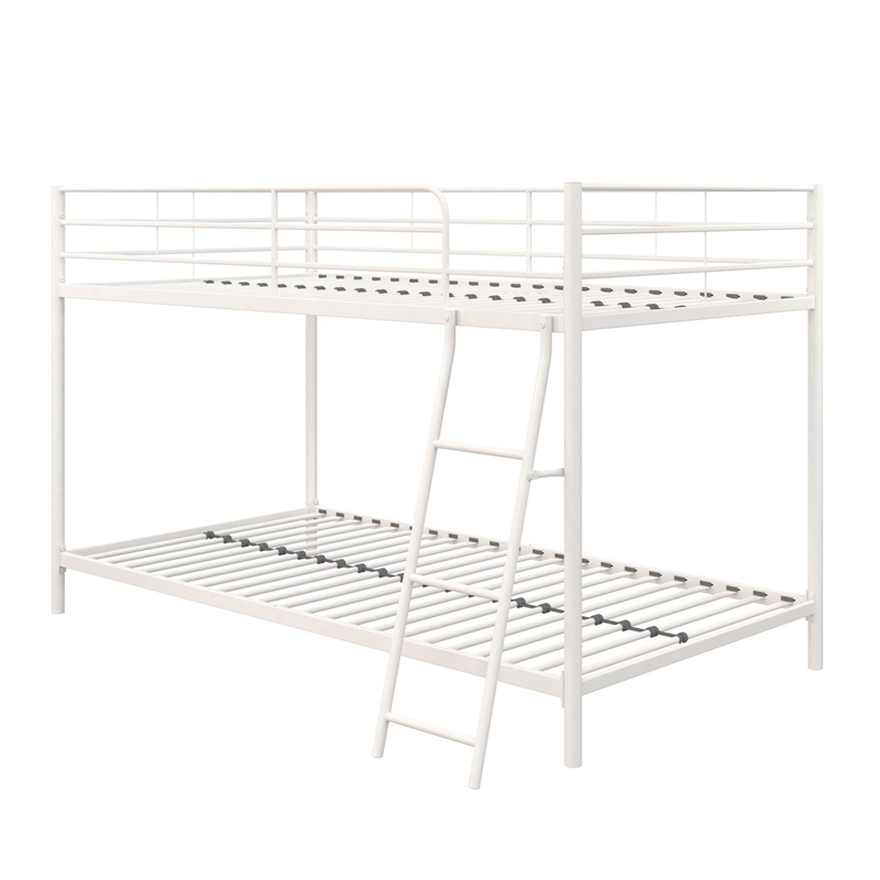 Pemberly Row Transitional Junior Twin over Twin Low Bunk Bed for Kids in White