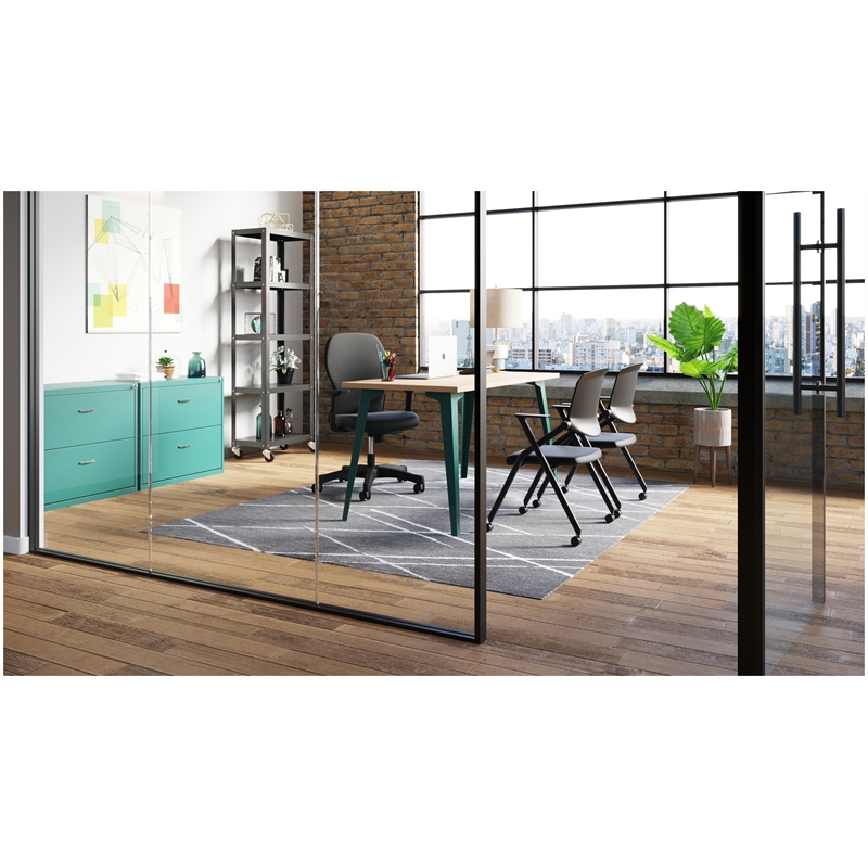 Pemberly Row 27x57 Mid Century Modern Metal Desk - Teal / Platinum Oak