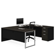 Pemberly Row Contemporary U Desk in Deep Gray and Black Finish