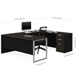 Pemberly Row Contemporary U Desk in Deep Gray and Black Finish