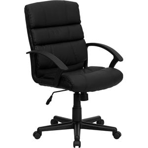 Pemberly Row Contemporary Mid-Back Leather Office Chair in Black