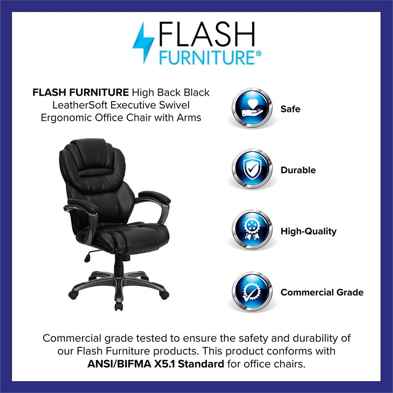 Pemberly Row High Back Office Chair with Leather Padded Loop Arms