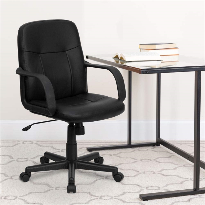 Pemberly Row Mid Back Glove Vinyl Executive Office Chair in Black