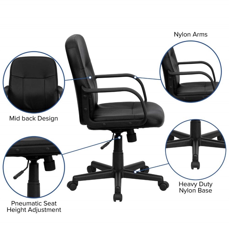 Pemberly Row Mid Back Glove Vinyl Executive Office Chair in Black