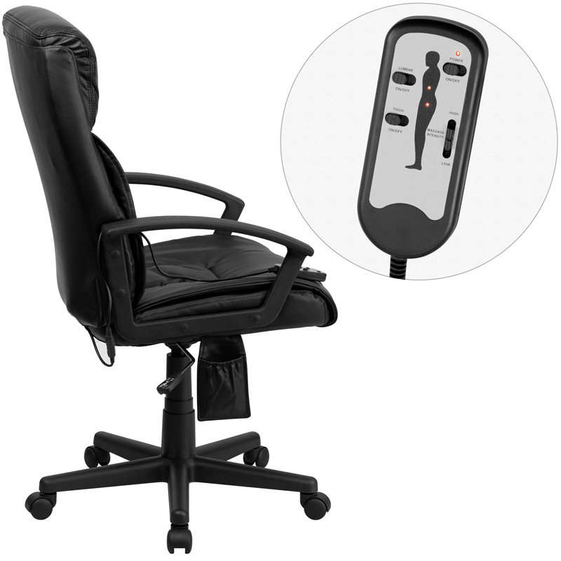 Pemberly Row High Back Massaging Leather Office Chair in Black