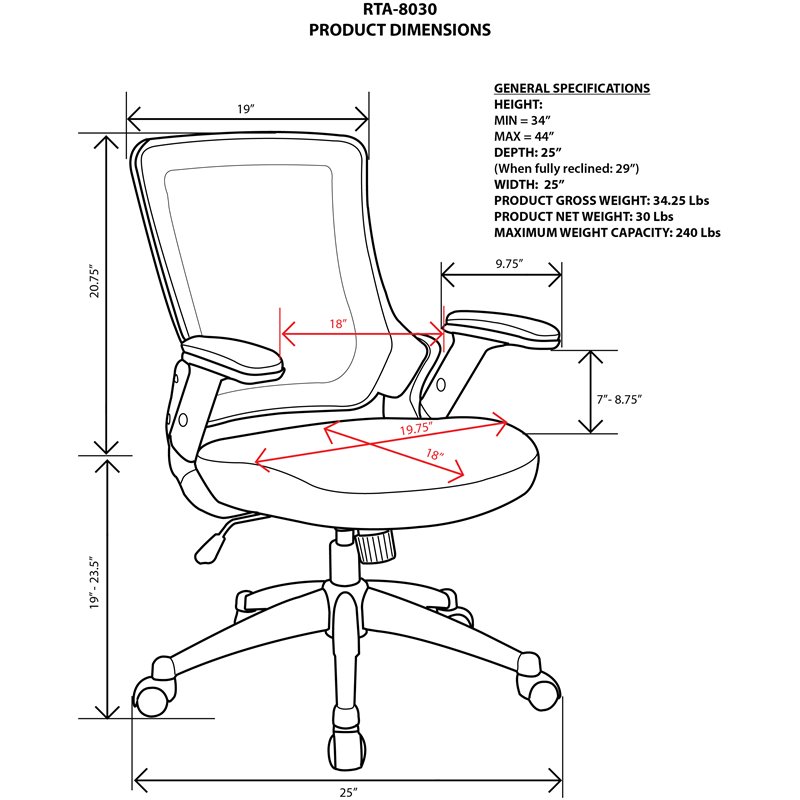 Pemberly Row Contemporary Mid-Back Mesh Task Office Chair in Brown