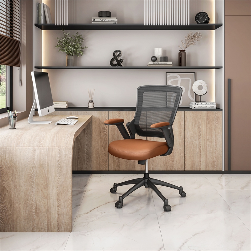 Pemberly Row Contemporary Mid-Back Mesh Task Office Chair in Brown