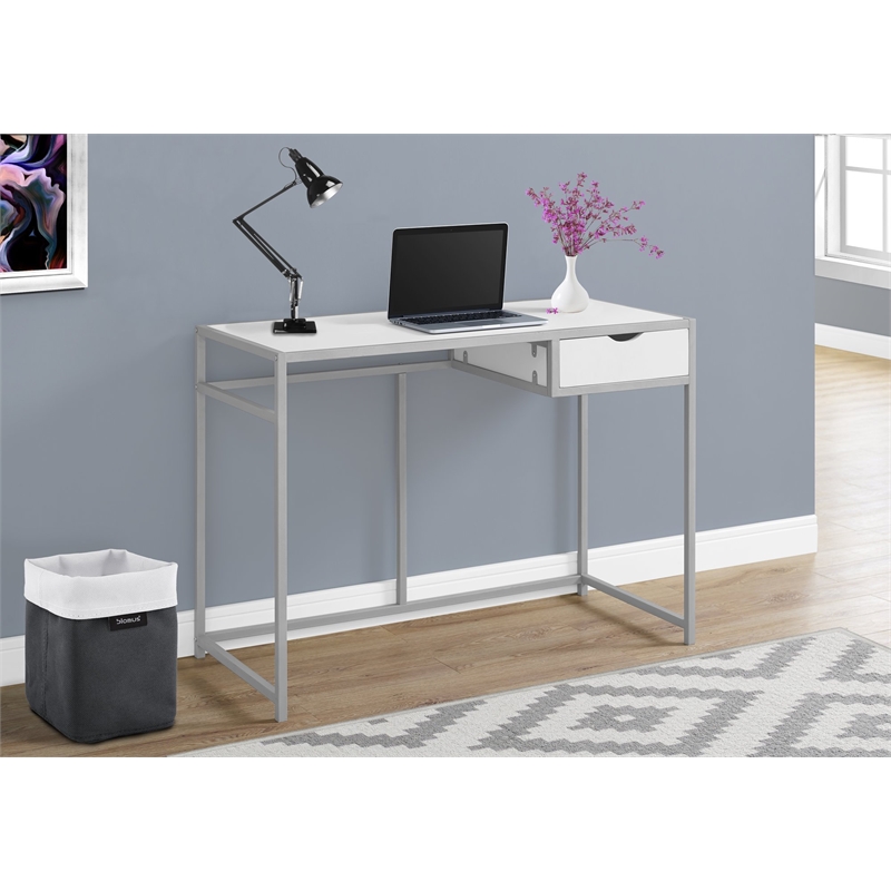 Pemberly Row Computer Desk Home Office Laptop Storage Drawer - Metal White