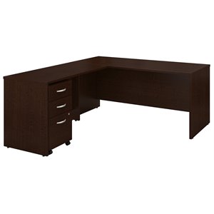 Pemberly Row 66&quotW L-Shaped Desk with 48&quotW Return and Mobile File in Mocha Cherry