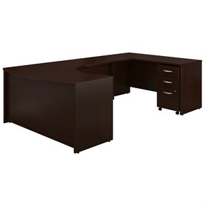 Pemberly Row RH Bow Front U Desk w/ Drawers in Mocha Cherry - Engineered Wood