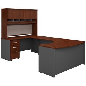 Pemberly Row LH Bow Front U Desk w/ Storage in Hansen Cherry - Engineered Wood