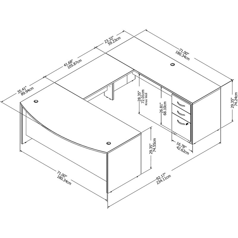 Pemberly Row 72W x 36D U Shaped Desk with Drawers in White - Engineered Wood