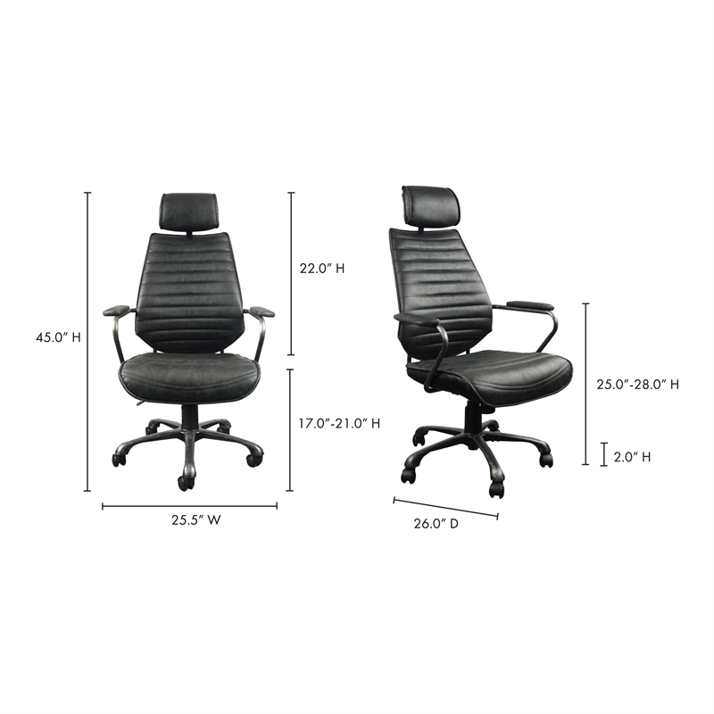 Pemberly Row Leather and Iron Executive Swivel Office Chair in Onyx Black