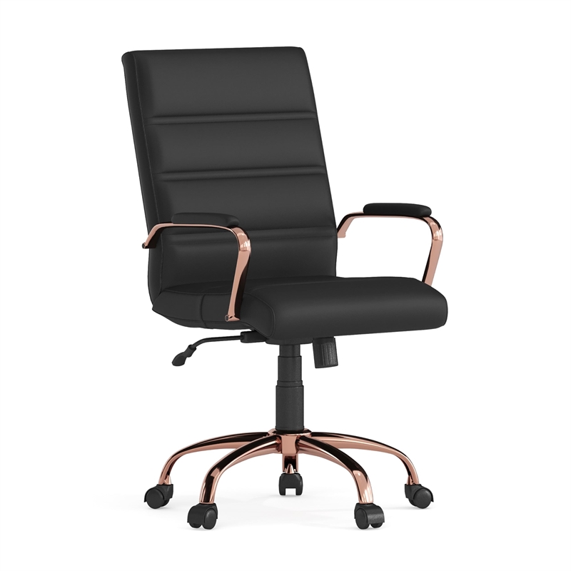 Pemberly Row Mid Back LeatherSoft Office Swivel Chair in Black and Rose Gold