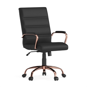 Pemberly Row Mid Back LeatherSoft Office Swivel Chair in Black and Rose Gold