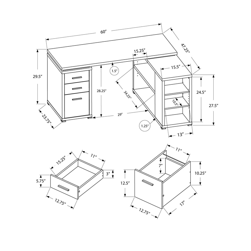Pemberly Row Computer Desk Home Office Corner L Shape Work Laptop Laminate Beige