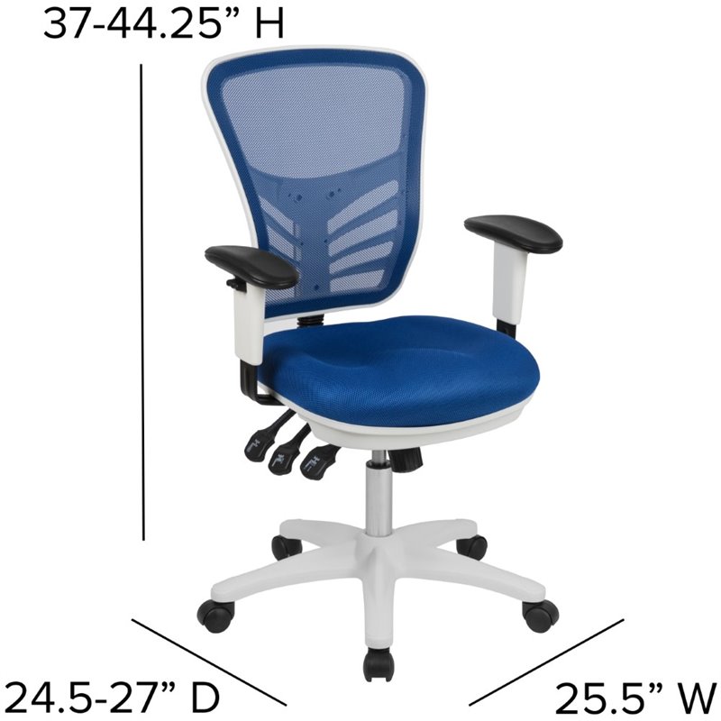 Pemberly Row Mid Back Executive Mesh Office Swivel Chair in Blue and White
