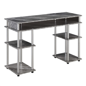 Pemberly Row No Tools Student Desk in Gray Faux Marble Wood Finish