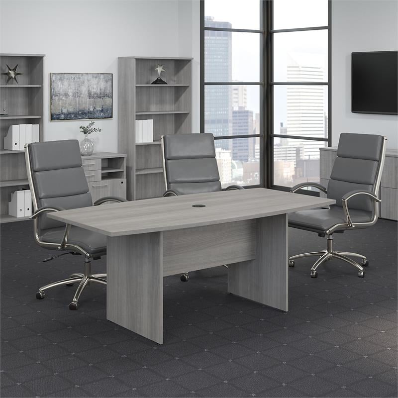 Pemberly Row Conference Table with Wood Base in Platinum Gray - Engineered Wood