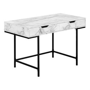 Pemberly Row Computer Desk Home Office Laptop 48&quotL Work Metal White Marble Look