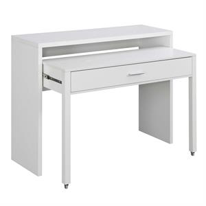 Pemberly Row Console/Sliding Desk with Drawer and Riser in White Wood Finish