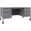 Pemberly Row Mobile Double Pedestal Metal Desk with T-Mold Top Silver/White